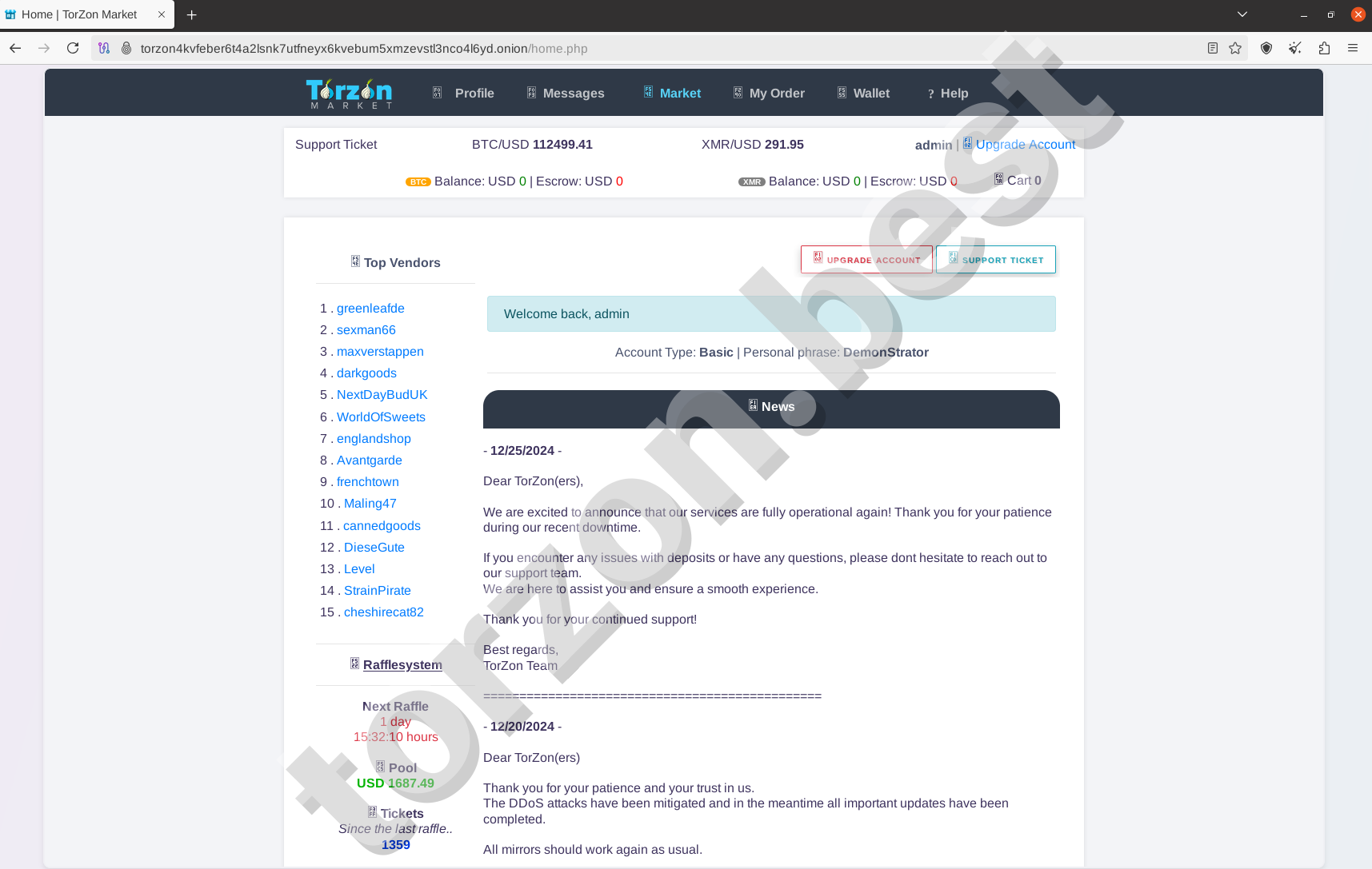 Torzon Market Link Home Dashboard